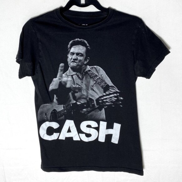 Cash Black White Johnny Cash Middle Finger Graphic Tee T Shirt S - Picture 1 of 12